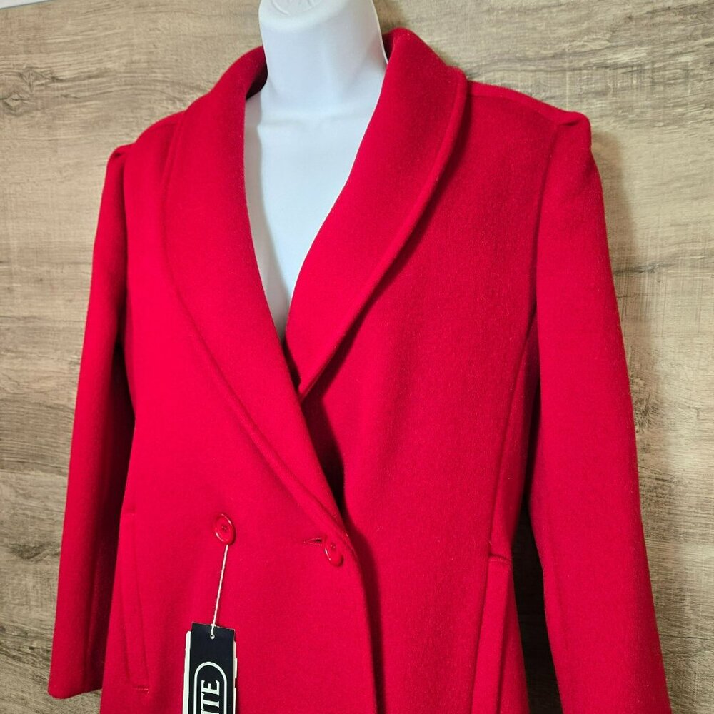 NWT VTG Michelle Stuart Petite SM* Red Wool Double-Breasted Overcoat Trench Coat - Picture 4 of 13